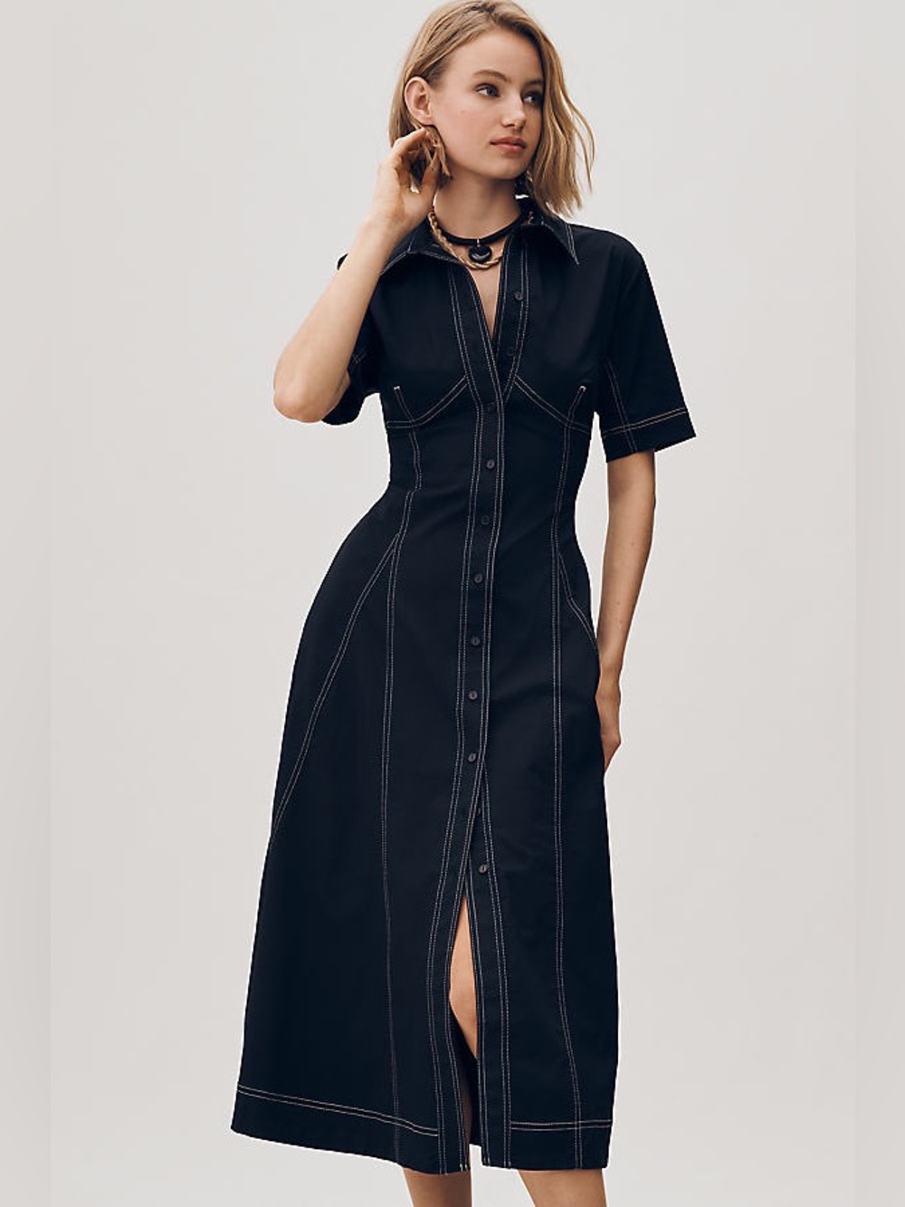 NWT Size XXS - Exquise Short-Sleeve Seamed Pleated Midi Dress (US$ 198)